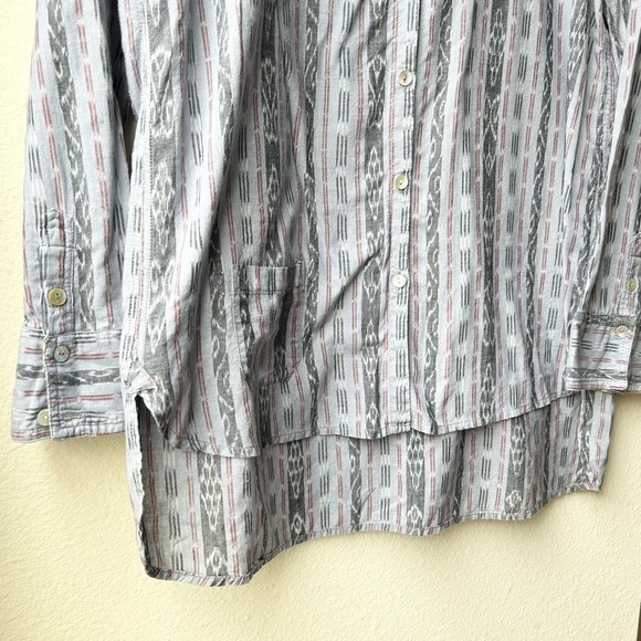 Matta Blue Gray Abstract Print Striped Button Up Tunic Shirt Sz L - Picture 4 of 12